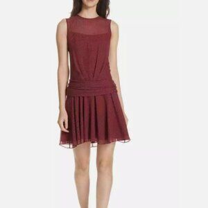 Theory Flounce Mini Dress in Silk Dot-Print XS Color black/mulberry